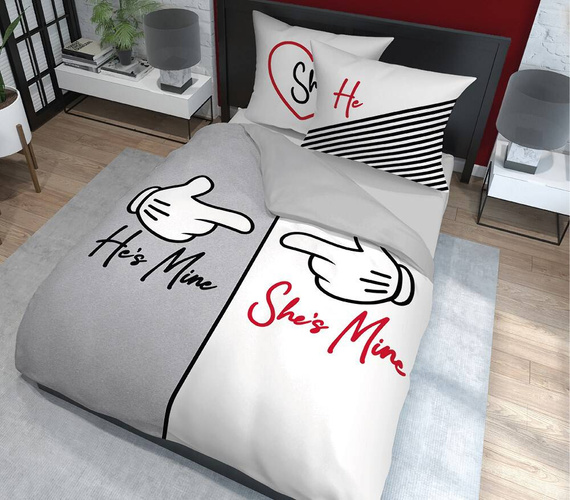 Pościel bawełniana 4103 A Holland 129 He`s Mine She`s Mine Detexpol szary/biały